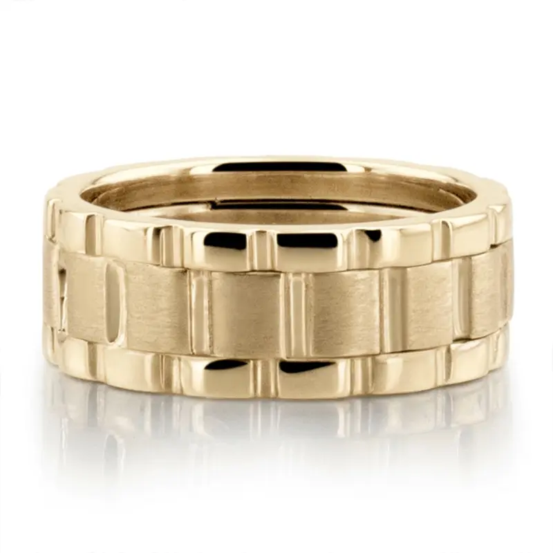 10K yellow gold 8mm. satin finish Rolex Style Watch Link Wedding Band - alternate view 4