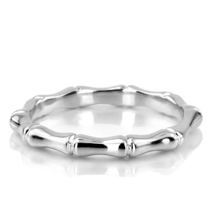 14K white gold Low-Profile Gold Bamboo Wedding Band for Daily Wear - alternate view 2