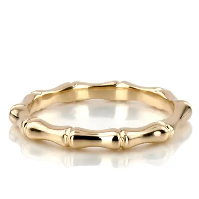14K white gold Low-Profile Gold Bamboo Wedding Band for Daily Wear - main view thumbnail