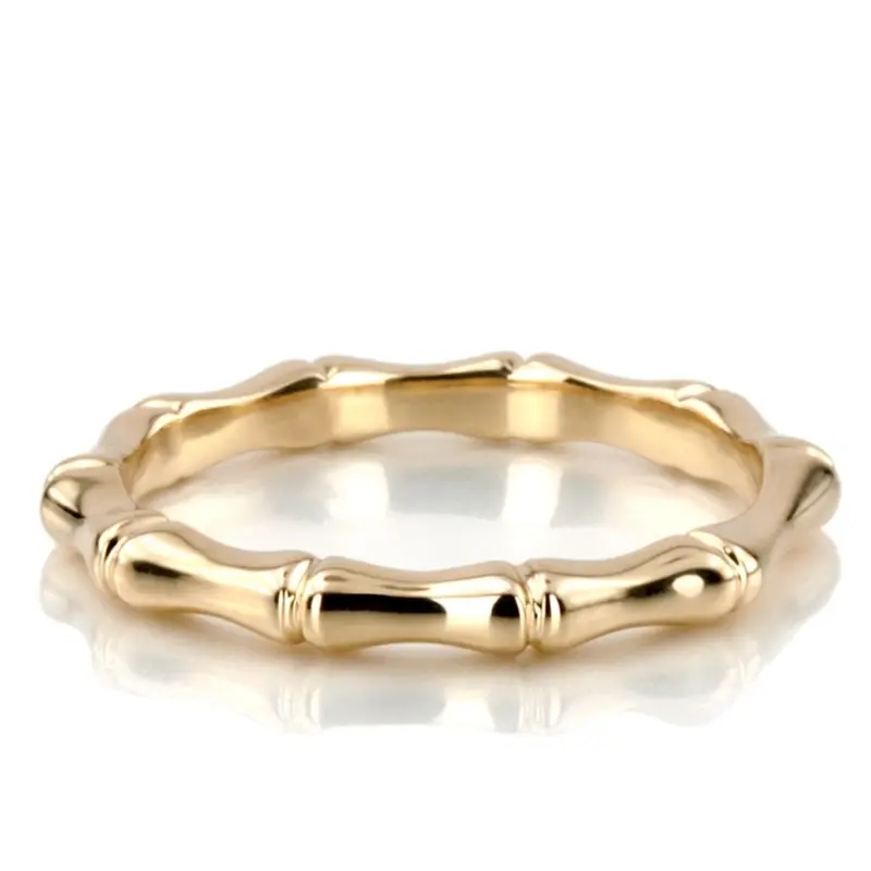 14K white gold Low-Profile Gold Bamboo Wedding Band for Daily Wear - main view