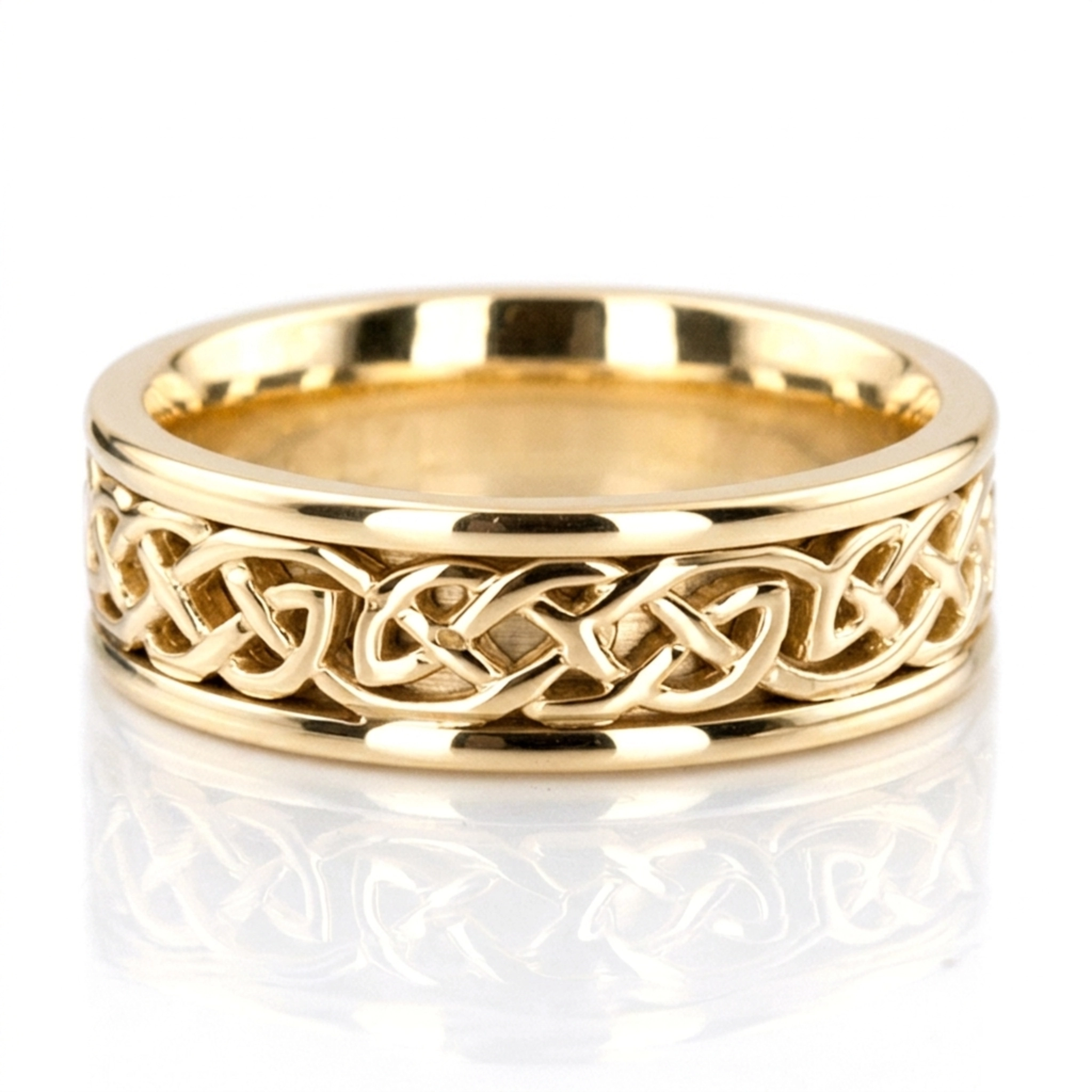 18K yellow gold 7.5mm. high polish Knotwork-Celtic-Wedding-Ring - alternate view 3