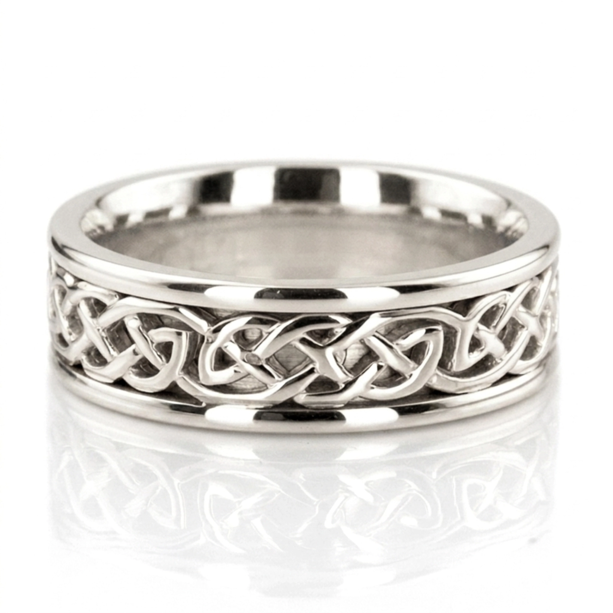 18K white gold 7.5mm. high polish Knotwork-Celtic-Wedding-Ring - main view