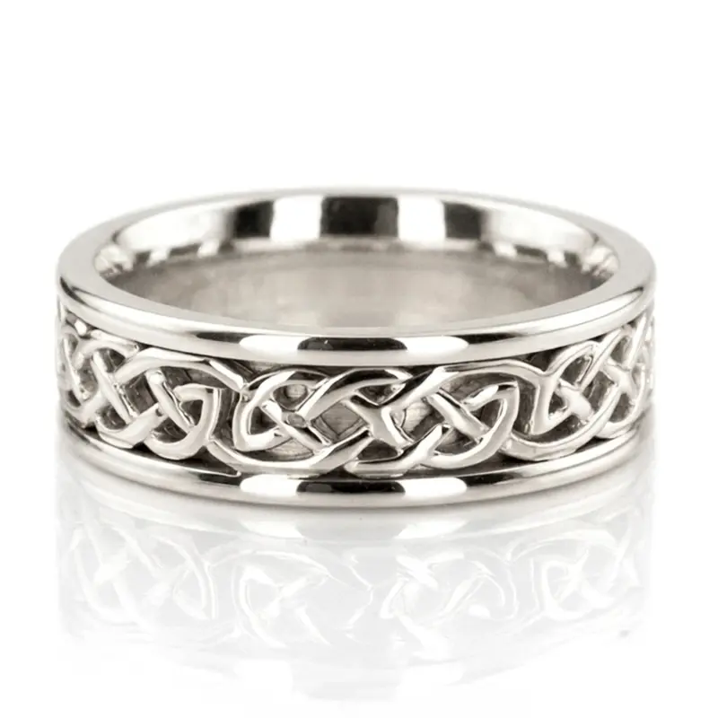 10K white gold 7.5mm. high polish Knotwork-Celtic-Wedding-Ring - main view