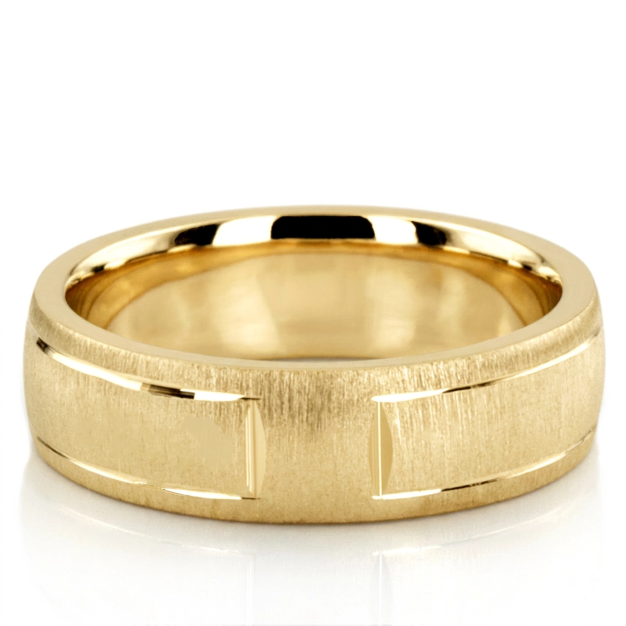 10K yellow gold 6mm. cross satin diamond-cut-wedding-ring - main view