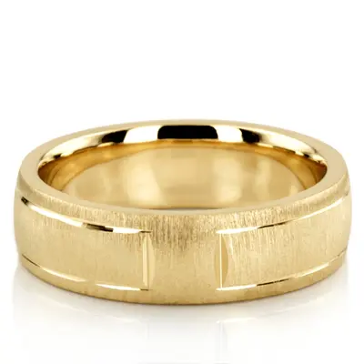 10K yellow gold 6mm. cross satin diamond-cut-wedding-ring - main view thumbnail