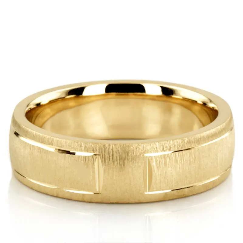 10K yellow gold 6mm. cross satin diamond-cut-wedding-ring - main view