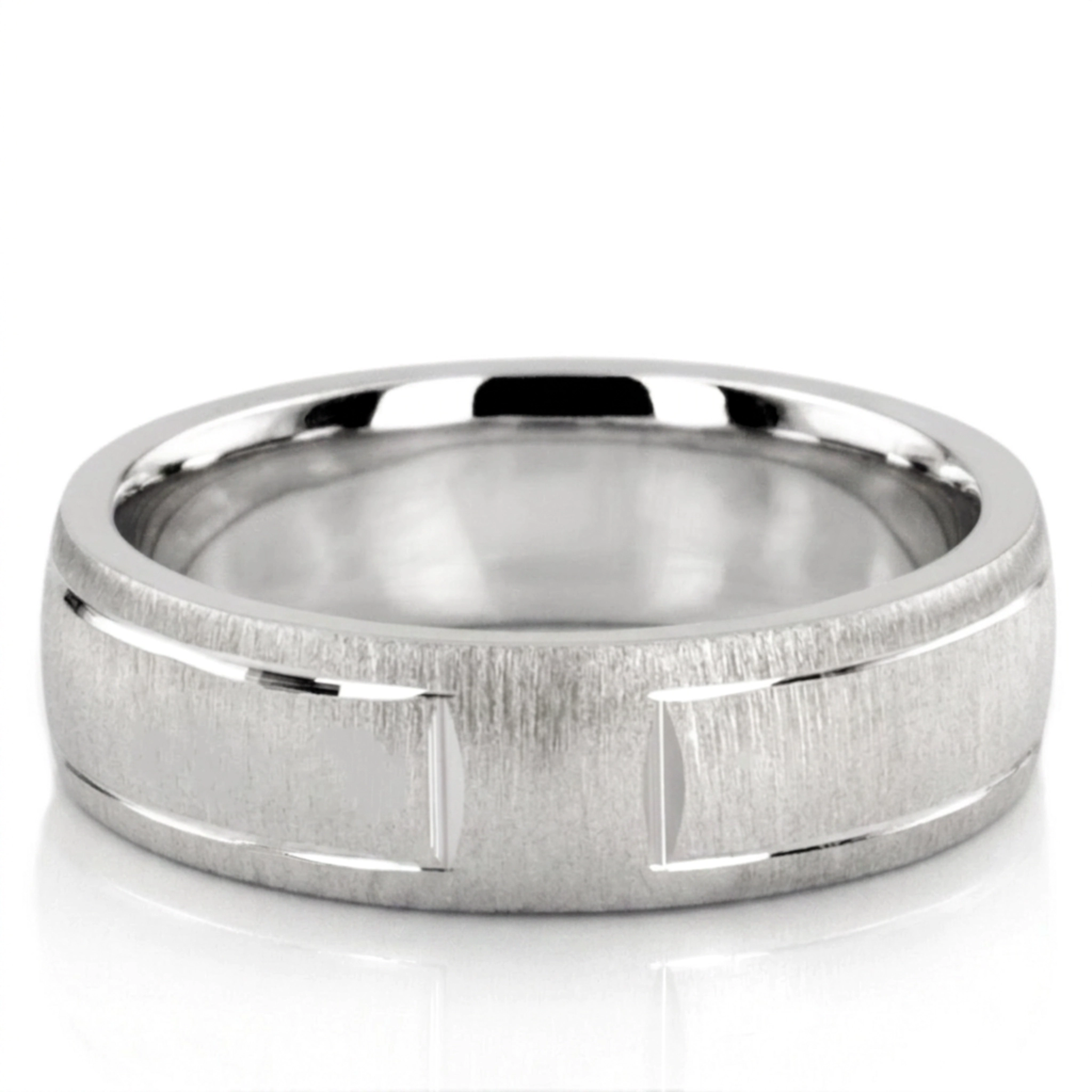 10K white gold 6mm. cross satin diamond-cut-wedding-ring - alternate view 2