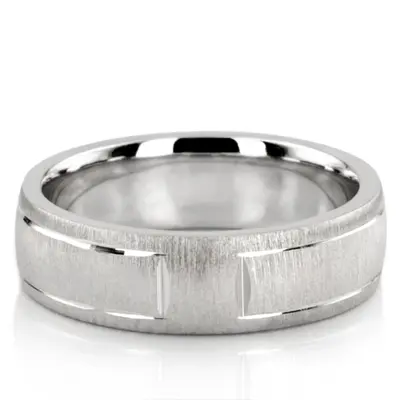 10K white gold 6mm. cross satin diamond-cut-wedding-ring - alternate view 2 thumbnail
