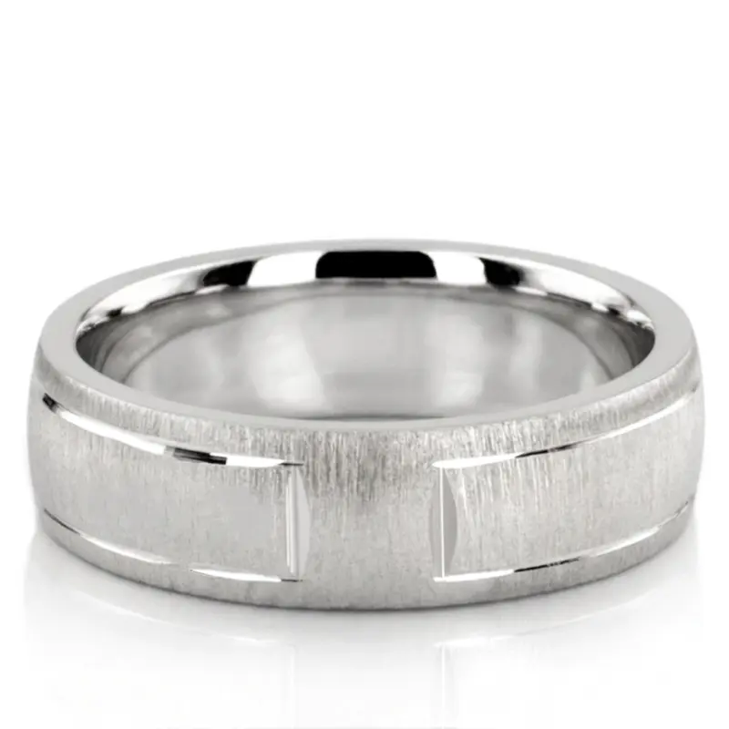 10K white gold 6mm. cross satin diamond-cut-wedding-ring - alternate view 2