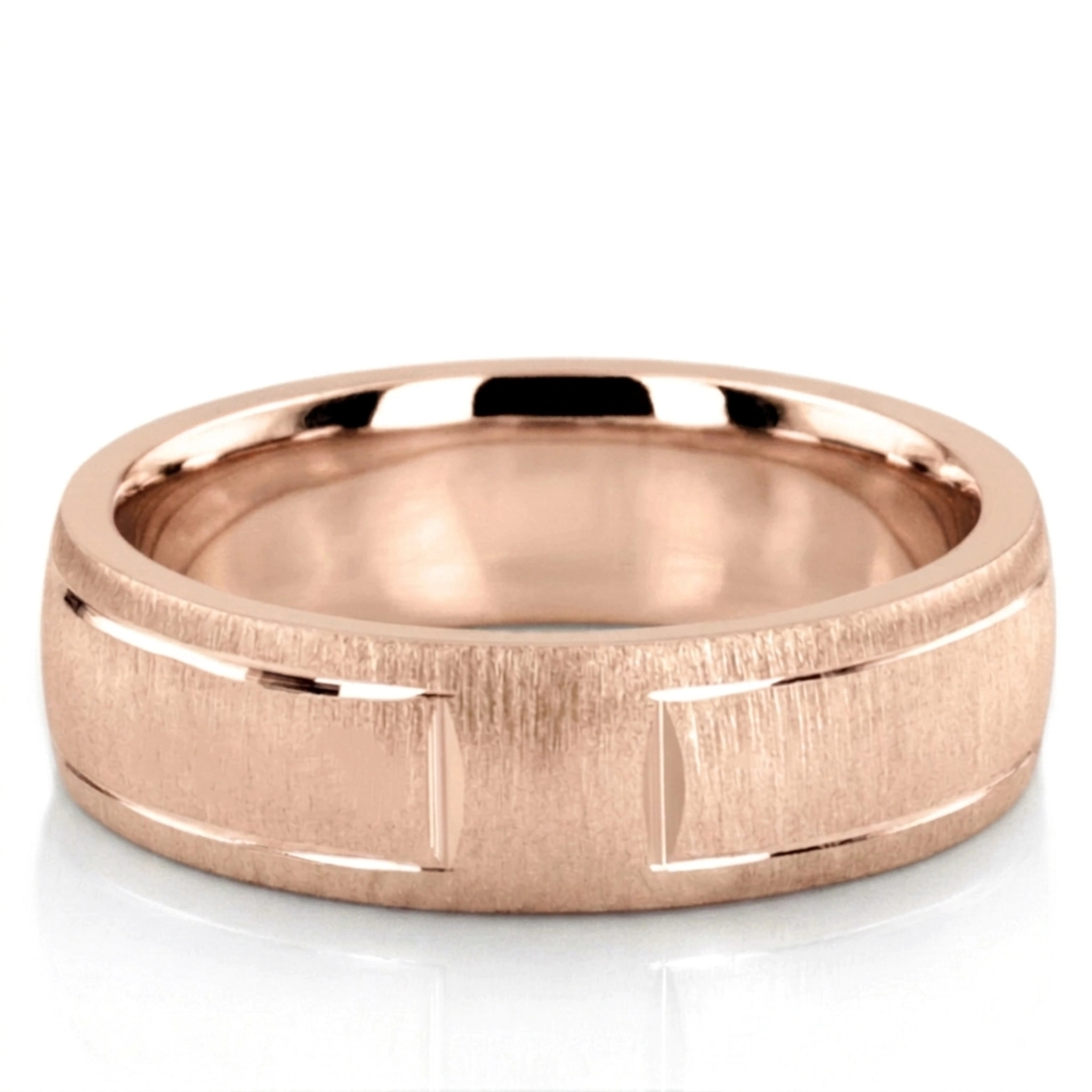 10K pink gold 6mm. cross satin diamond-cut-wedding-ring - alternate view 3