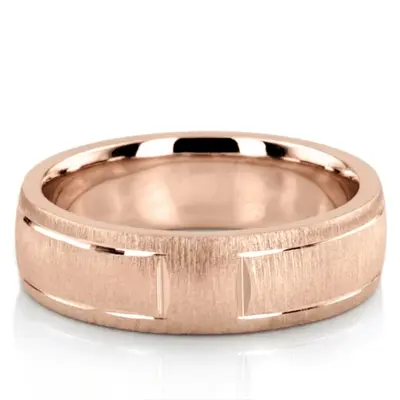 10K pink gold 6mm. cross satin diamond-cut-wedding-ring - alternate view 3 thumbnail