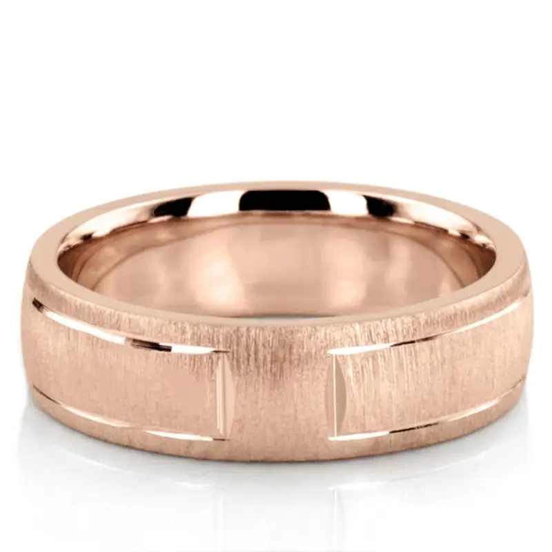 10K pink gold 6mm. cross satin diamond-cut-wedding-ring - alternate view 3