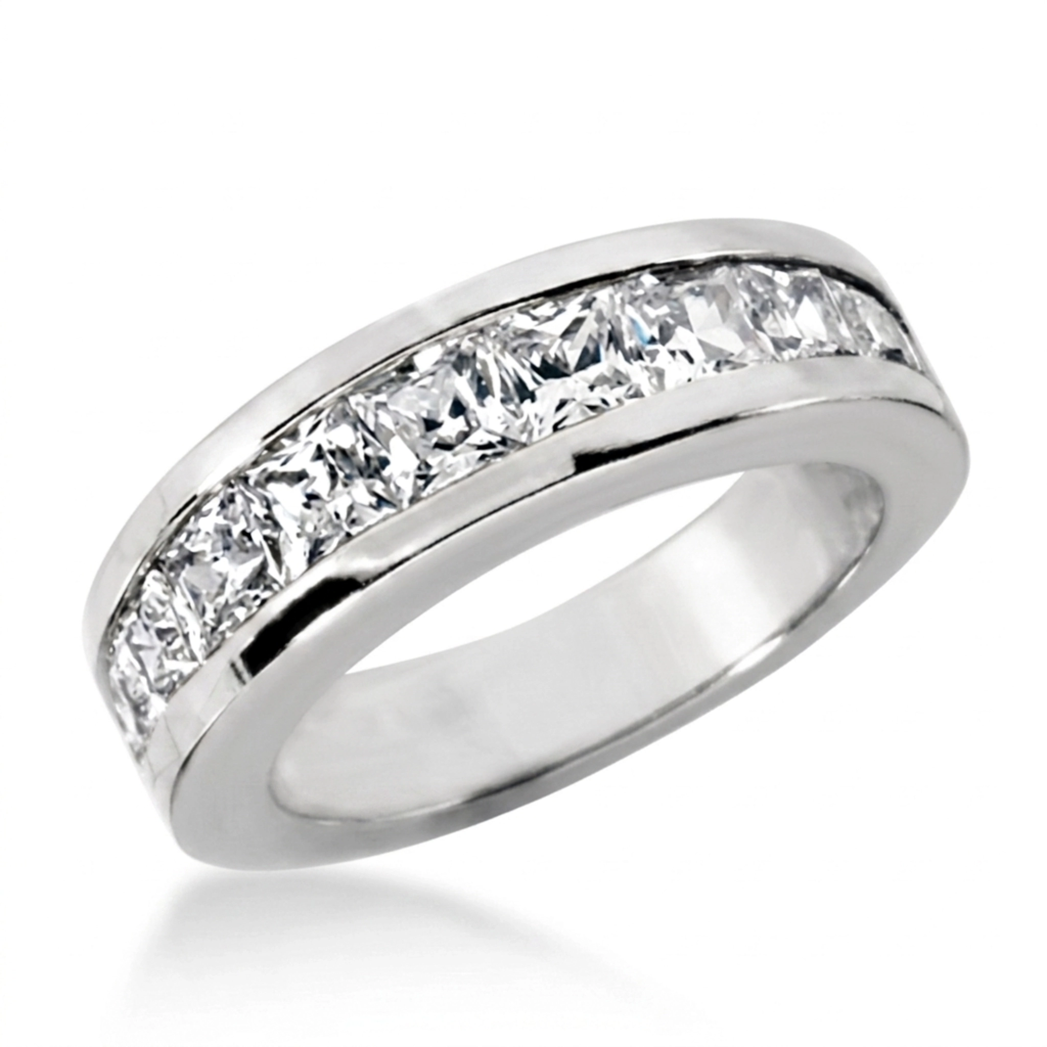 14K white gold Channel Set Princesss Cut Diamond Wedding Band (2.37 ct. tw.) - main view
