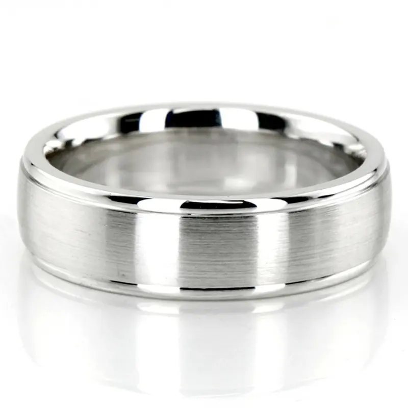 10K white gold 6mm. satin wedding-band-diamond-cut - main view