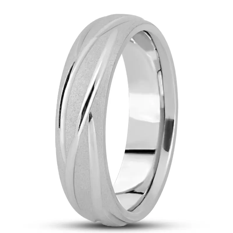 14K white gold 6mm. wire matte fancy-carved-diamond-cut-wedding-ring - alternate view 5