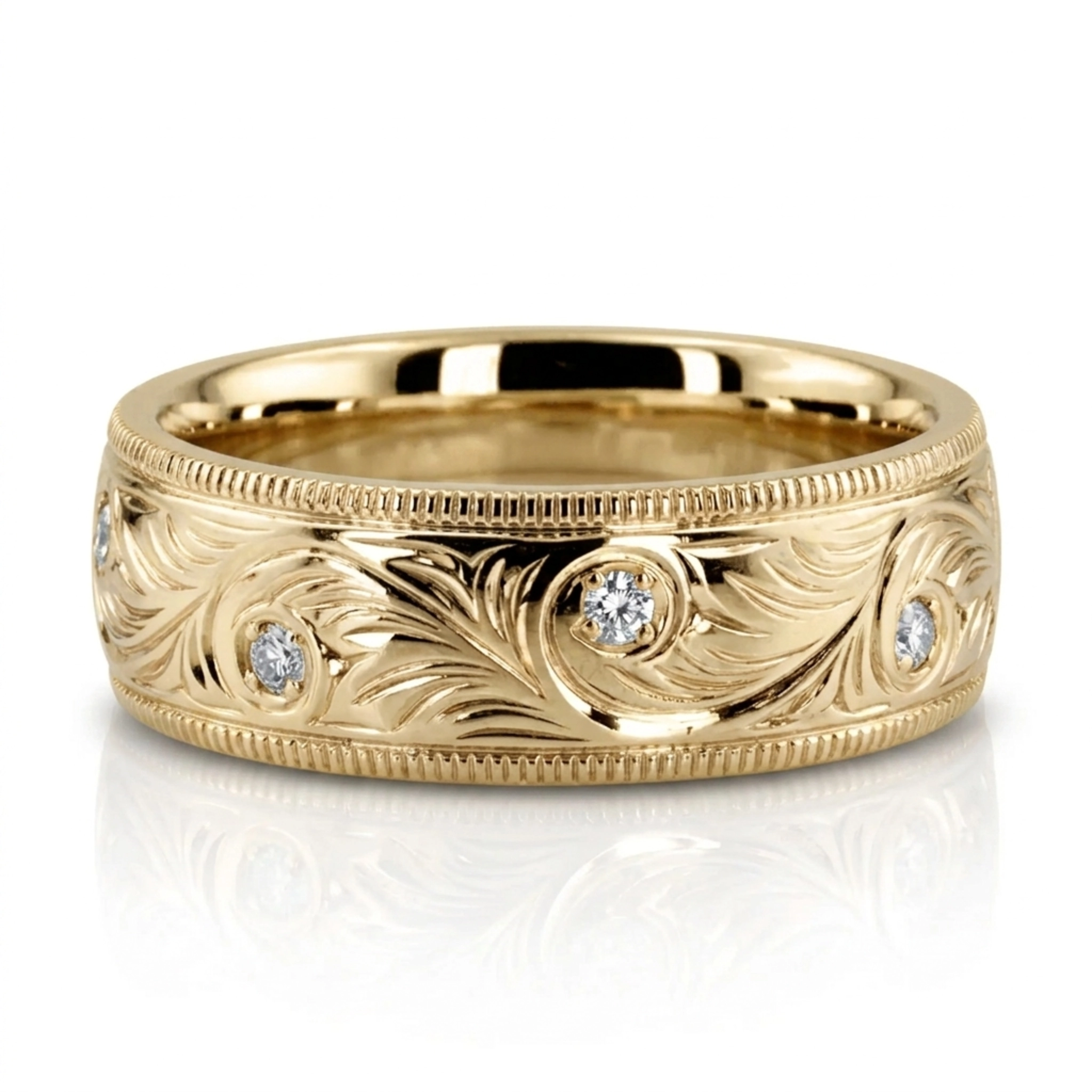 10K yellow gold 7mm. shiny finish Fashionable-Diamond-Wedding-Band - alternate view 3