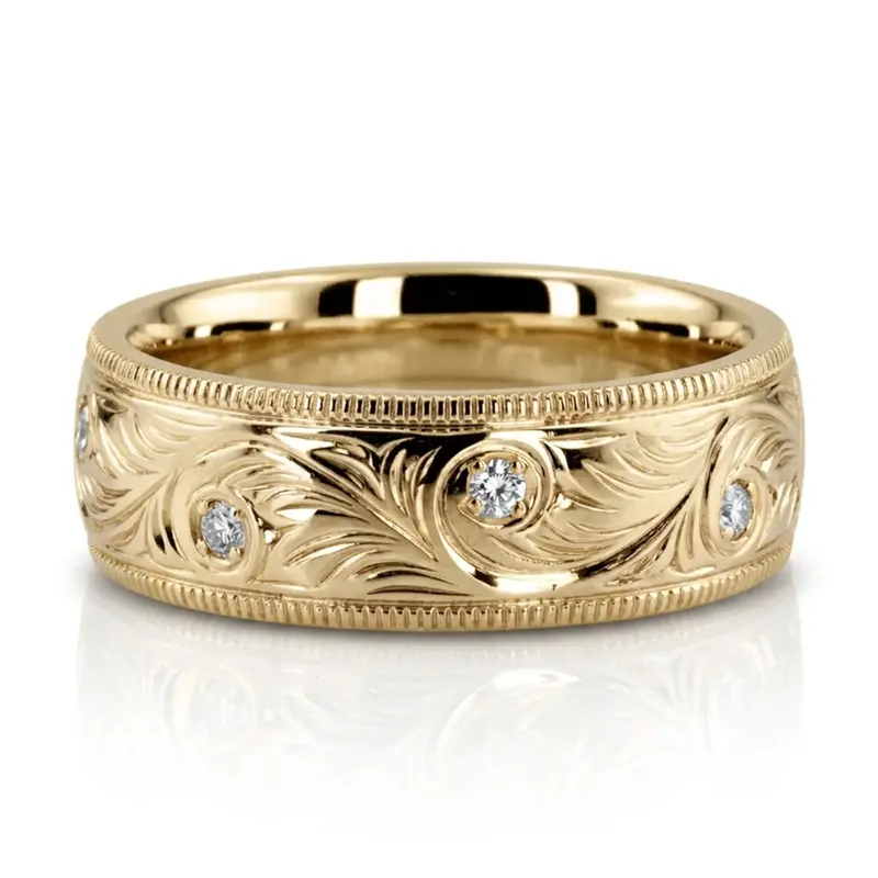 14K yellow gold 7mm. shiny finish Fashionable-Diamond-Wedding-Band - alternate view 2
