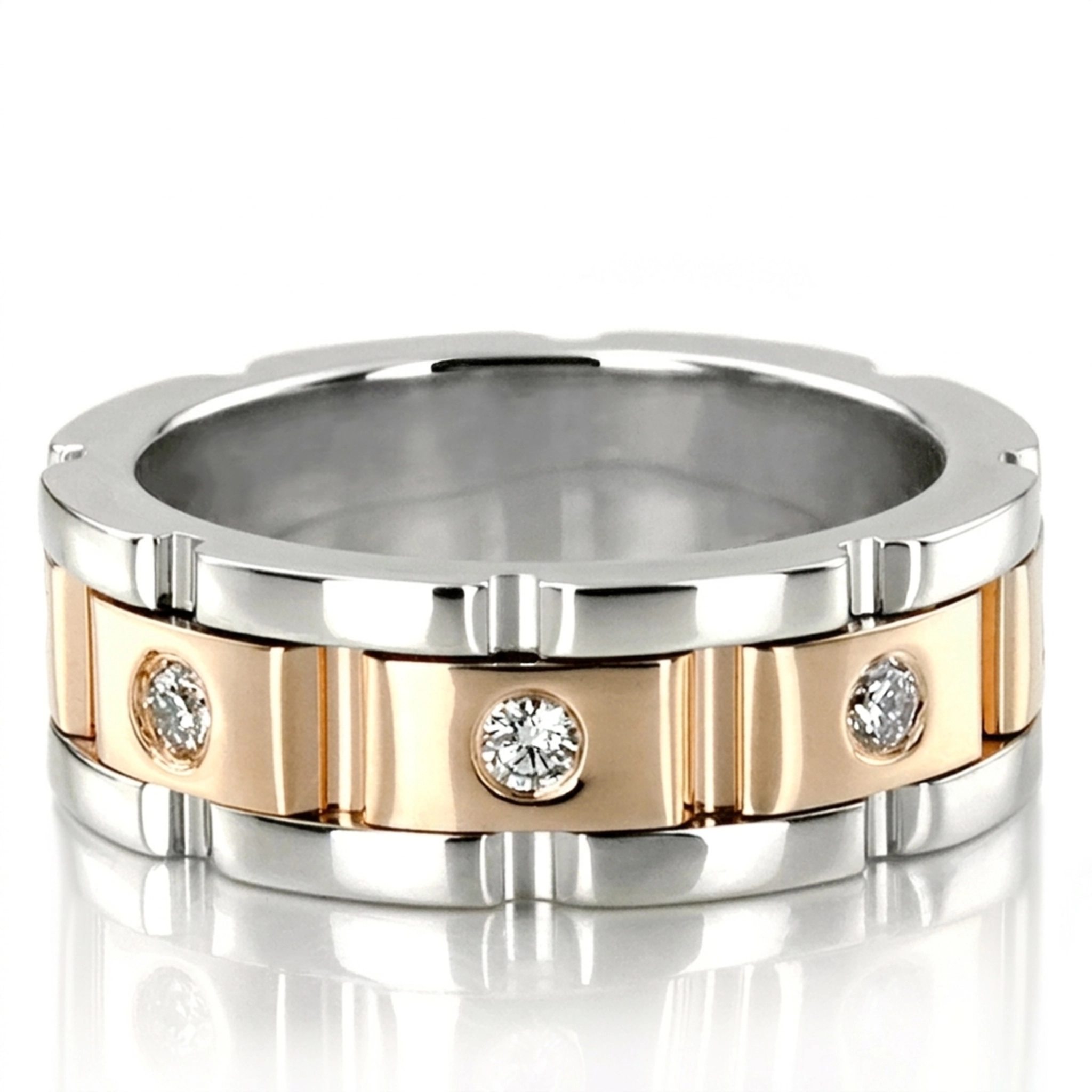 10K white-yellow-white gold 6.5mm high polish Rolex-Style-Round-Diamond-Wedding-Band - alternate view 2