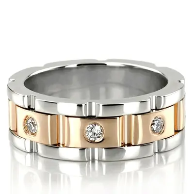 10K white-yellow-white gold 6.5mm high polish Rolex-Style-Round-Diamond-Wedding-Band - alternate view 2 thumbnail
