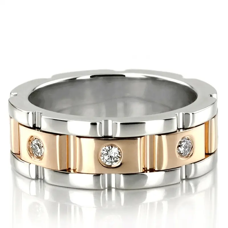 10K white-yellow-white gold 6.5mm high polish Rolex-Style-Round-Diamond-Wedding-Band - alternate view 2
