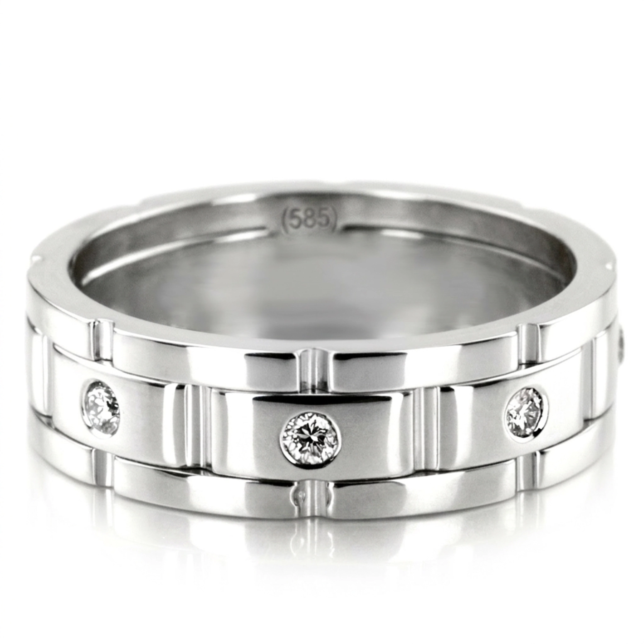 10K white gold 6.5mm high polish Rolex-Style-Round-Diamond-Wedding-Band - main view