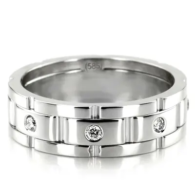 10K white gold 6.5mm high polish Rolex-Style-Round-Diamond-Wedding-Band - main view thumbnail
