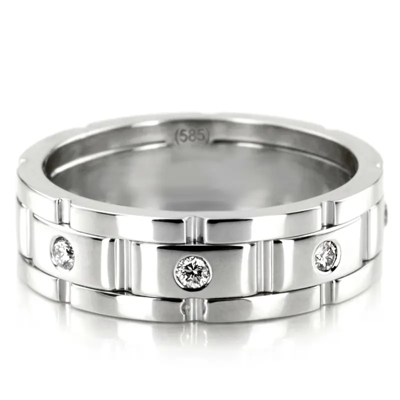 10K white gold 6.5mm high polish Rolex-Style-Round-Diamond-Wedding-Band - main view