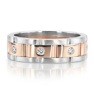 10K white-pink-white gold 6.5mm satin finish Rolex-Style-Round-Diamond-Wedding-Band - alternate view 4 thumbnail