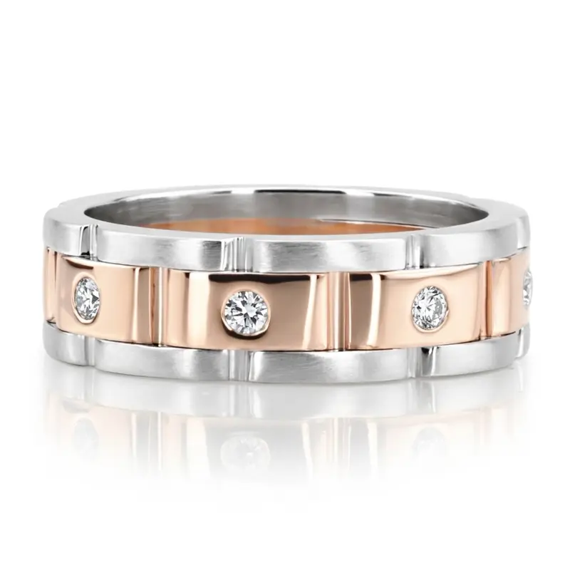 10K white-pink-white gold 6.5mm satin finish Rolex-Style-Round-Diamond-Wedding-Band - alternate view 4