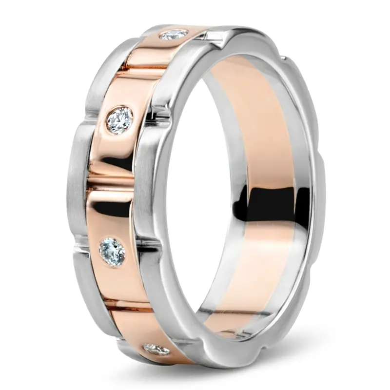 10K white-pink-white gold 6.5mm satin finish Rolex-Style-Round-Diamond-Wedding-Band - alternate view 7