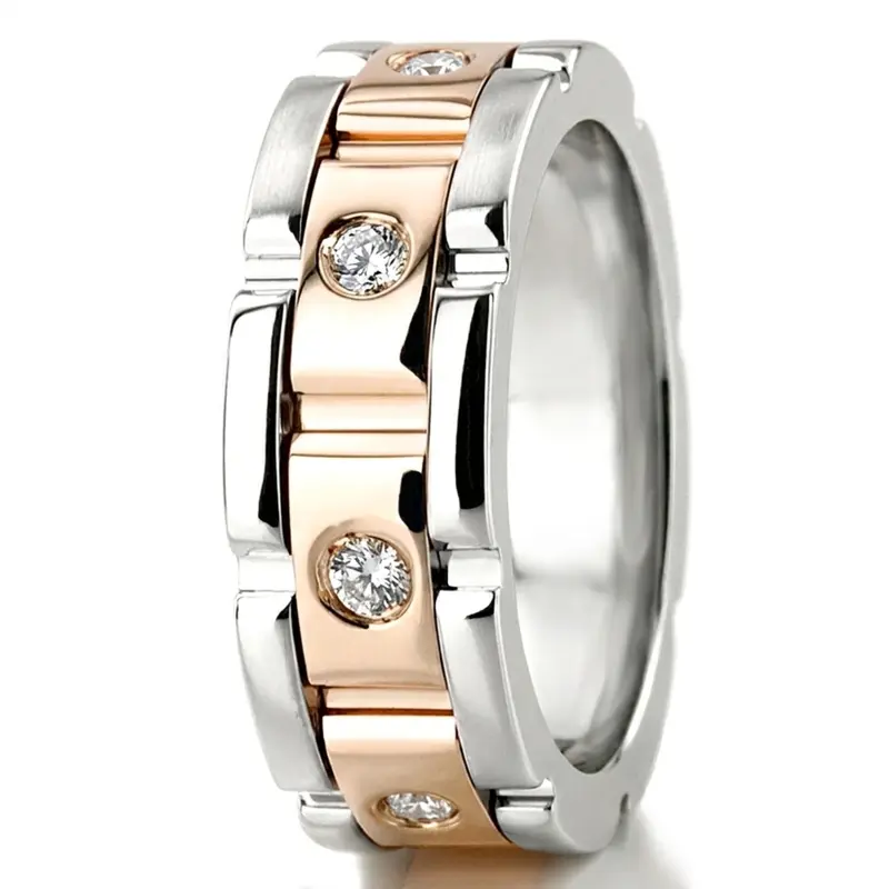 10K white-yellow-white gold 6.5mm high polish Rolex-Style-Round-Diamond-Wedding-Band - alternate view 8