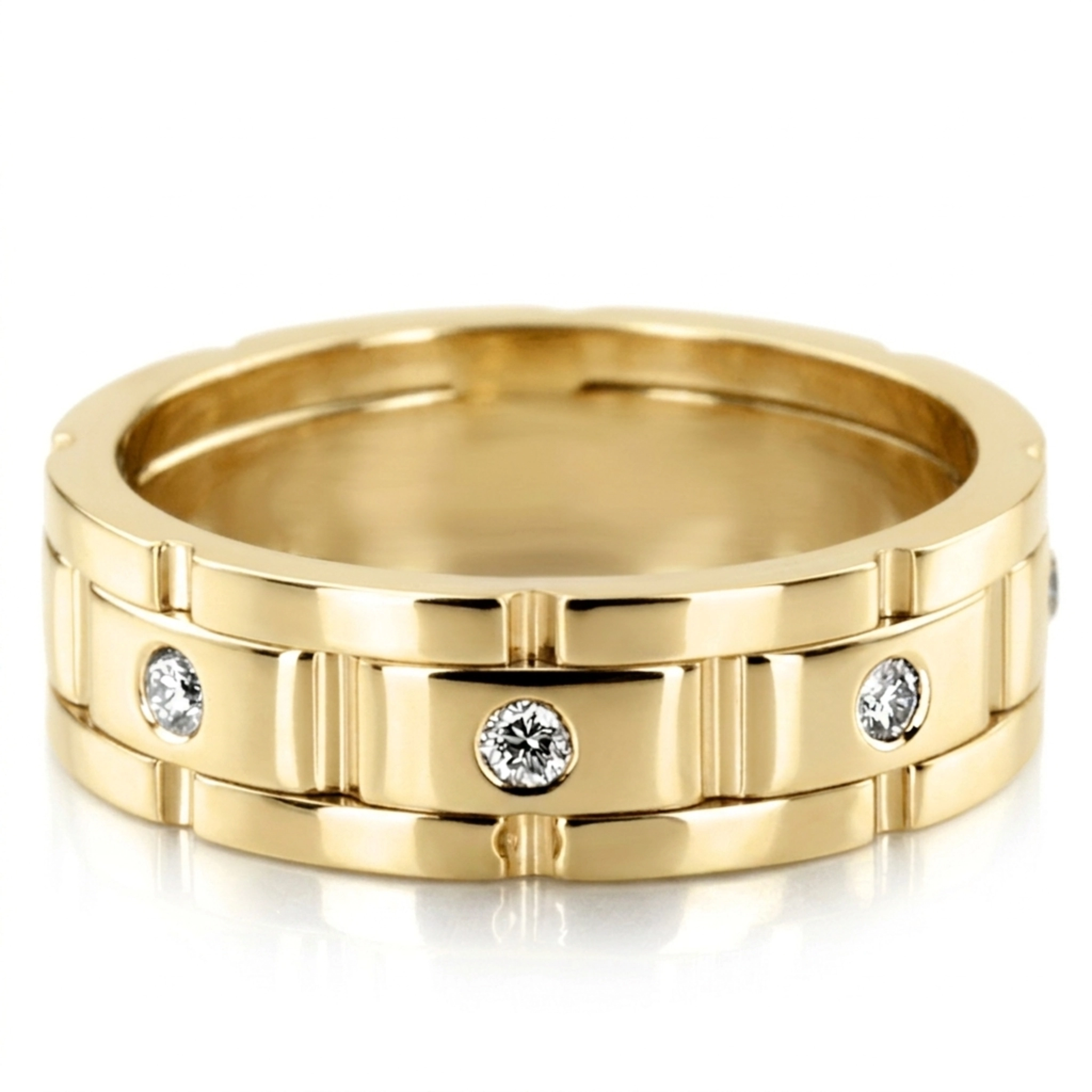 10K yellow gold 6.5mm high polish Rolex-Style-Round-Diamond-Wedding-Band - alternate view 5