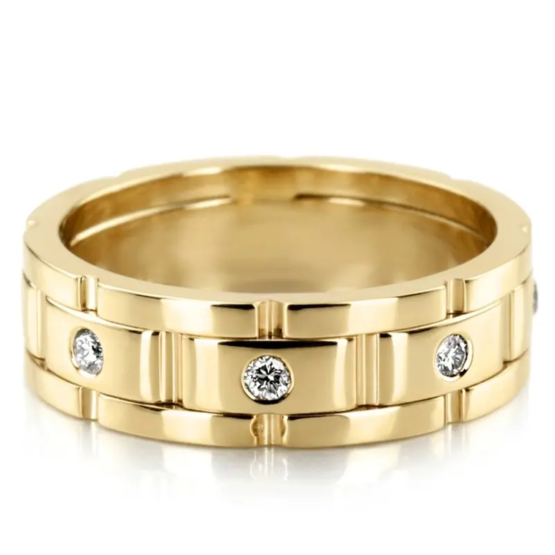 10K yellow gold 6.5mm high polish Rolex-Style-Round-Diamond-Wedding-Band - alternate view 5
