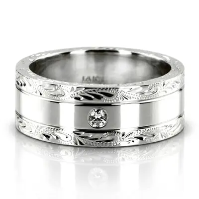Floral Design Unisex Diamond Wedding Band - view 1 of 6