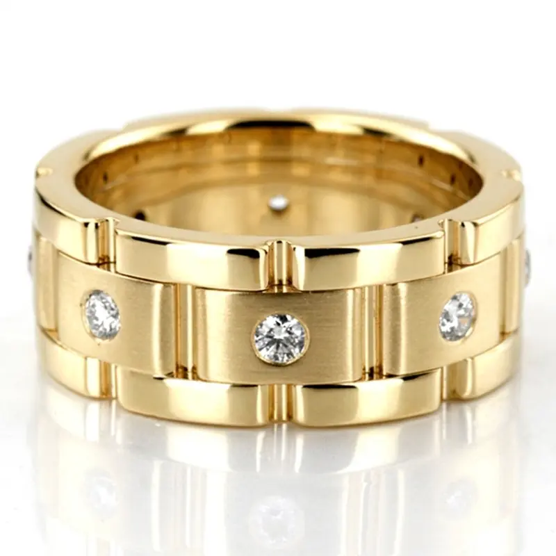 14K yellow gold 8.5mm. satin diamond-classic-round-wedding-band - alternate view 2
