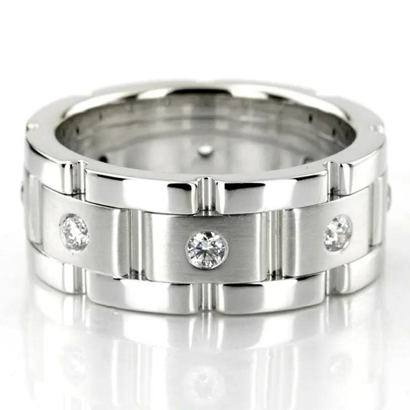 14K white gold 8.5mm. satin diamond-classic-round-wedding-band - main view