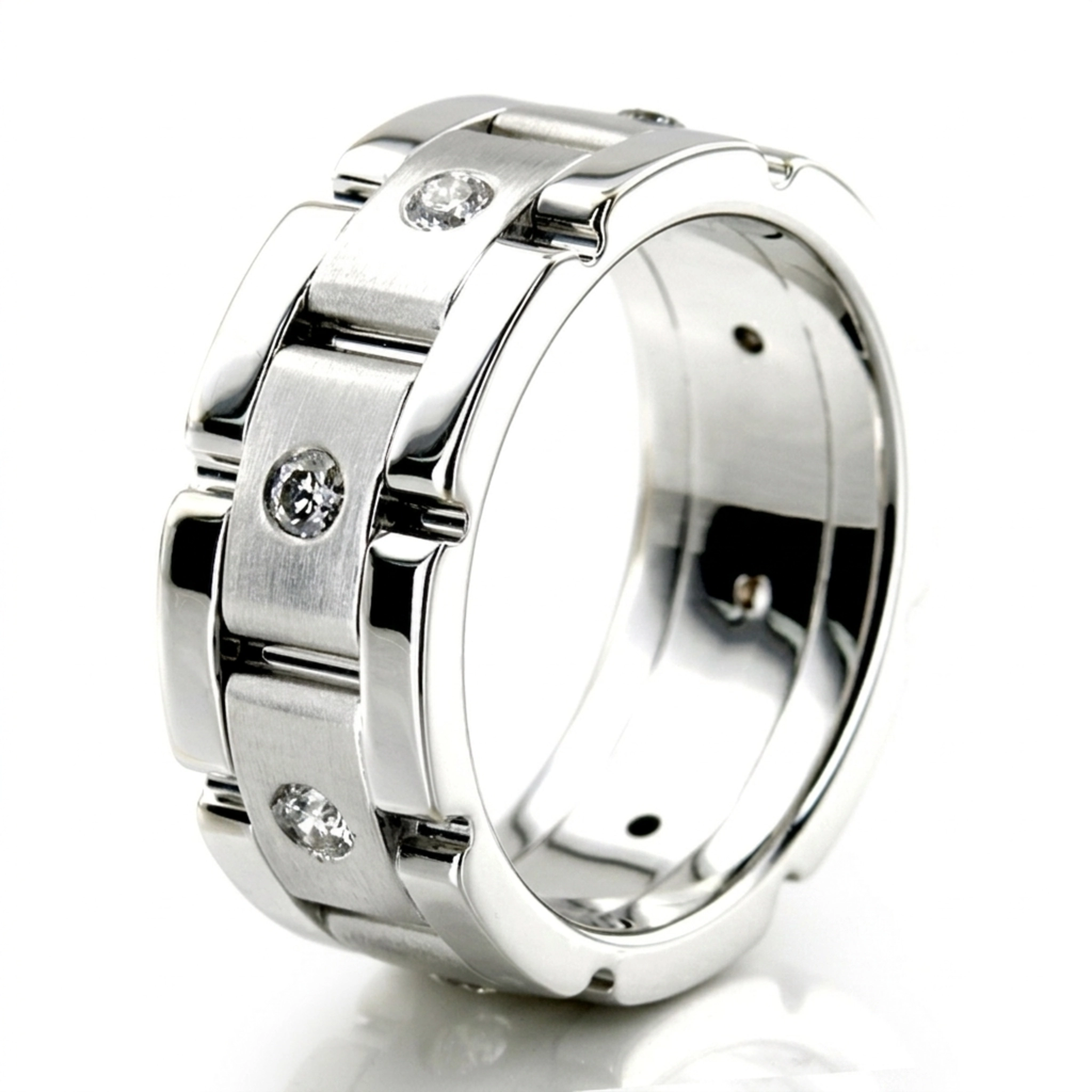 10K white gold 8.5mm. satin diamond-classic-round-wedding-band - alternate view 4