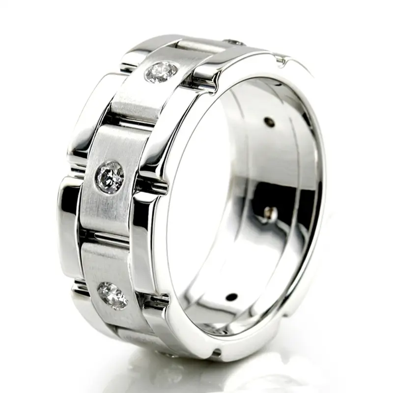14K white gold 8.5mm. satin diamond-classic-round-wedding-band - alternate view 4