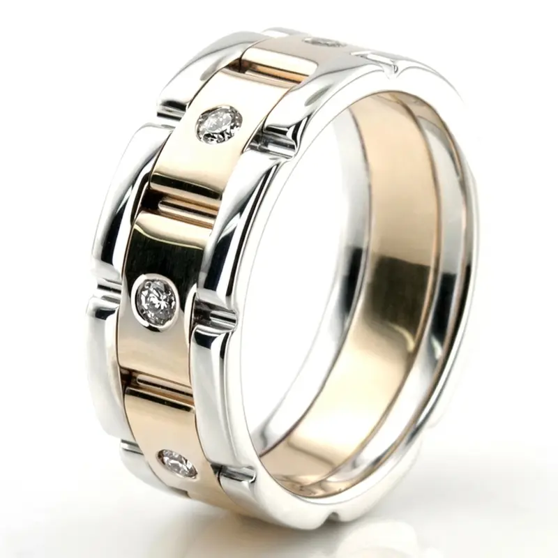 14K white-yellow-white gold 8.5mm. high polish diamond-classic-round-wedding-band - alternate view 5
