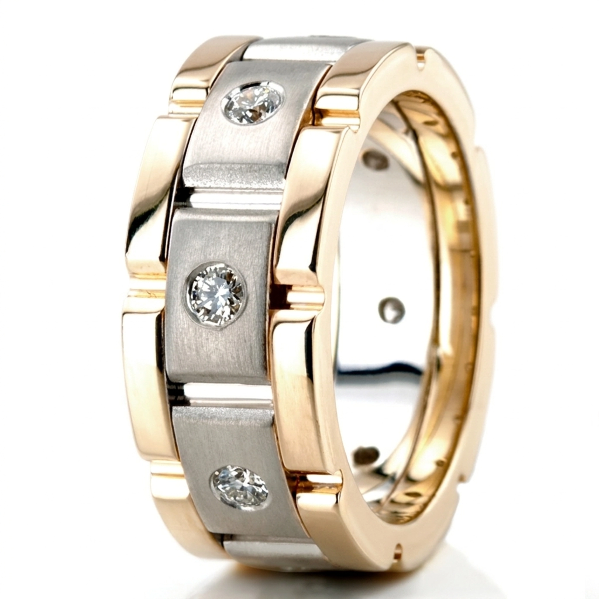 10K yellow-white-yellow gold 8.5mm. satin diamond-classic-round-wedding-band - alternate view 6