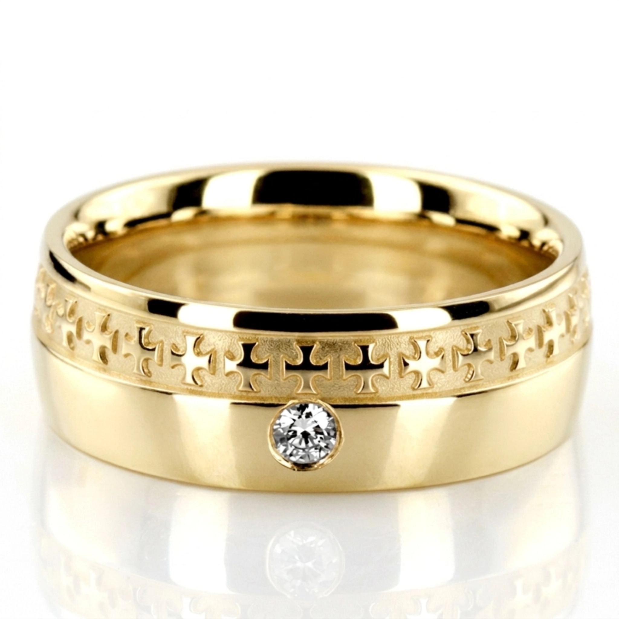 10K yellow gold 8mm. high polish Christian-Diamond-Wedding-Band - alternate view 2