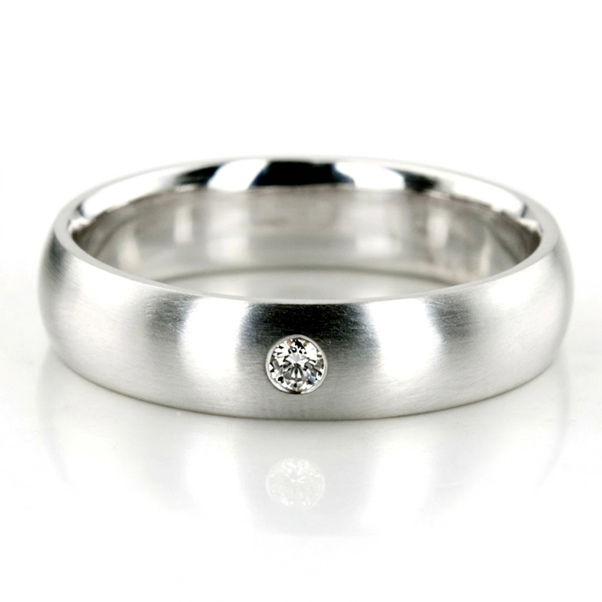 10K white gold 6mm. satin finish diamond-dome-wedding - alternate view 2