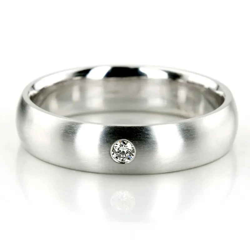 14K white gold 6mm. satin finish diamond-dome-wedding - alternate view 4