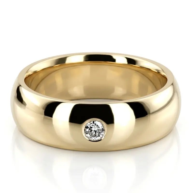 14K yellow gold 6mm. high polish diamond-dome-wedding - alternate view 7