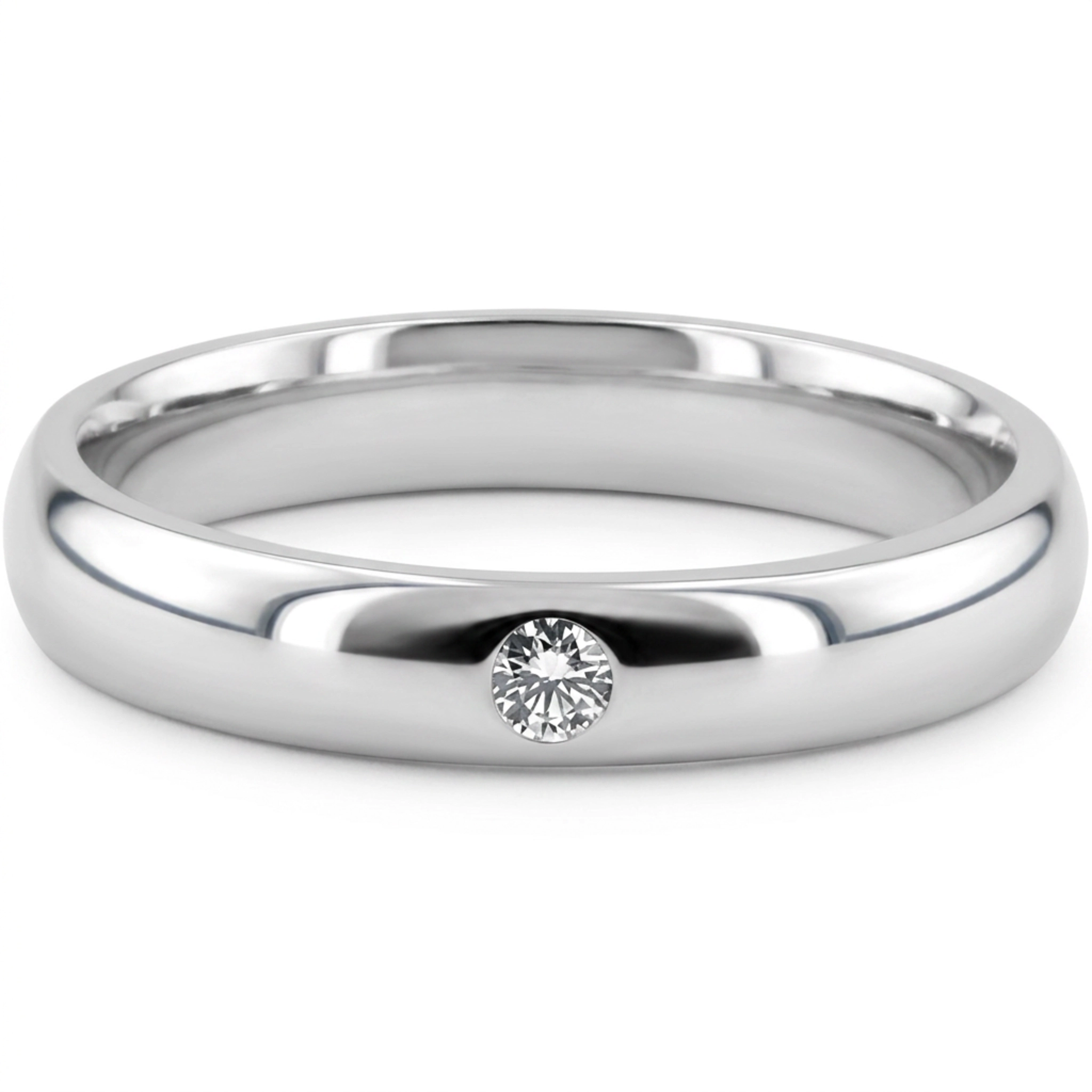 10K white gold 4mm. high polish diamond-dome-wedding - main view