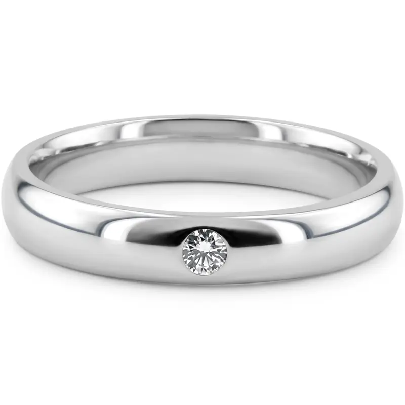 14K white gold 4mm. high polish diamond-dome-wedding - main view