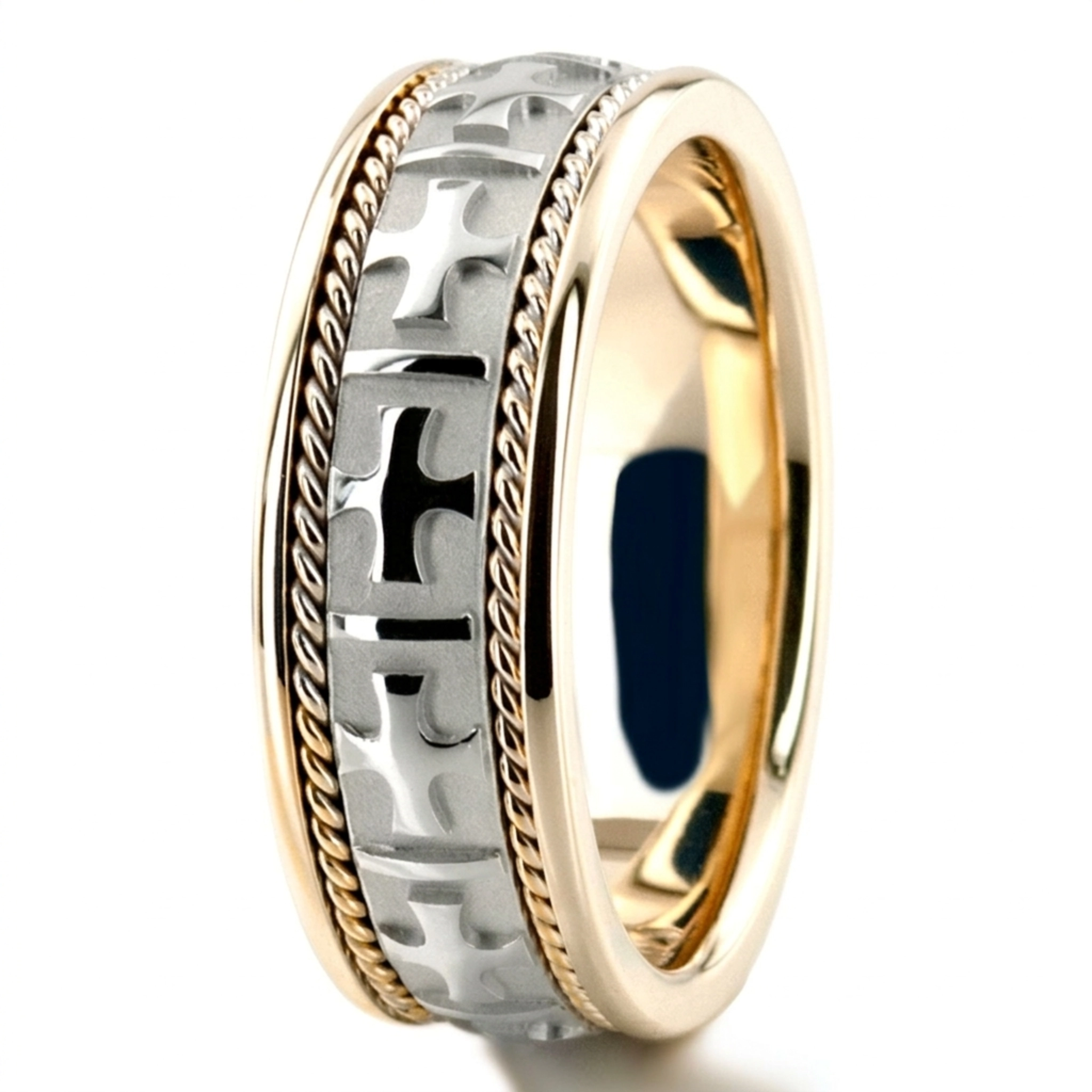 10K yellow-white-yellow gold 8mm. high polish Hand-made-wedding-ring - alternate view 5