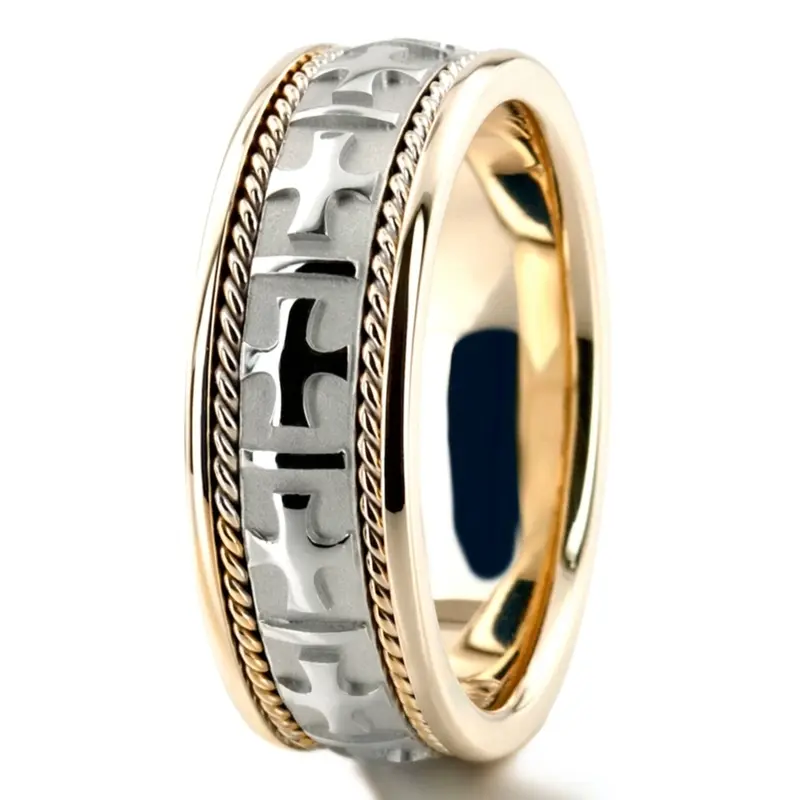 14K yellow-white-yellow gold 8mm. high polish Hand-made-wedding-ring - alternate view 4