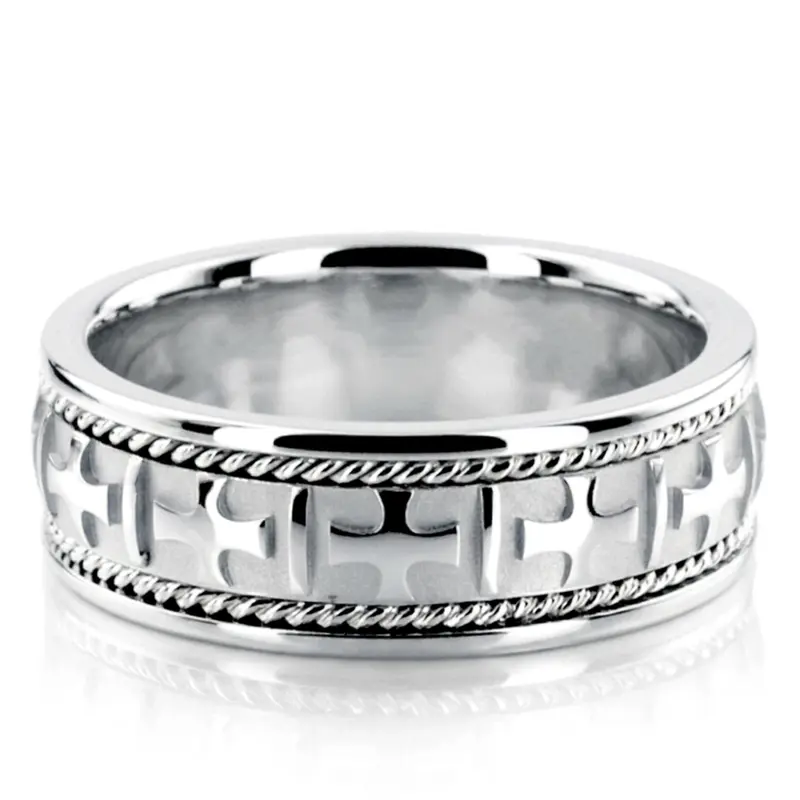 14K white gold 8mm. high polish Hand-made-wedding-ring - alternate view 2