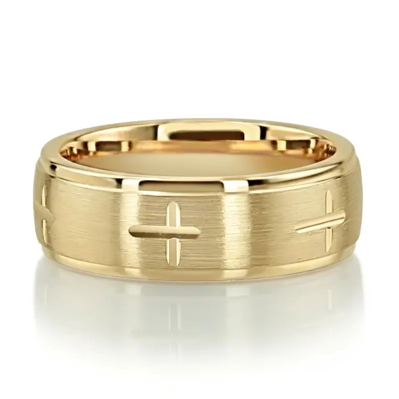 18K all yellow gold 6.5mm satin finish basic-carved-religious-wedding-band - alternate view 6